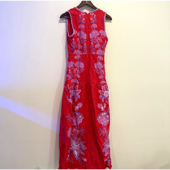 NEW NWT Farm Rio Porcelain Garden Floral Linen Midi Dress Size XS Red - Picture 7 of 8